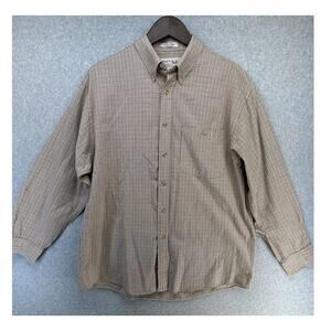 River Brand By Arrow Mens Shirt Button Down Tan Blue Check Size 15 1/2 - 32/33
